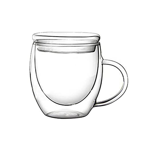 MISNODE Doppelwandige Kaffeetassen aus Glas mit Henkel, Kaffeetasse, Kaffeetasse aus Klarem Borosilikatglas, Perfekt für Cappuccino, Latte, Heiße Getränke, Tee(4,6 * 3,3 * 2 Zoll/Glasdeckel) von MISNODE