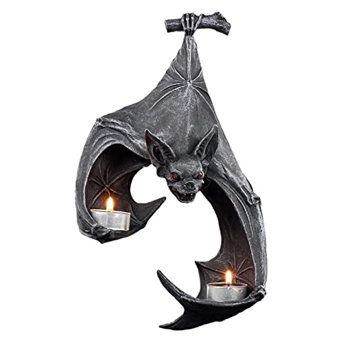 MISNODE Fledermaus-Wand-Teelichthalter, dekorative schwarze Halloween-Hängedekoration, einzigartige zarte Gothic-Wandleuchter für Zuhause, Garten, Kunstharz, Handwerksdekoration von MISNODE