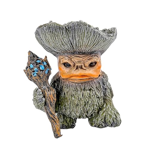 MISNODE Gartenzwerg-Statue, Pilzkopf-Harz-Goblin-Statue mit Zauberstab, Märchen-Pilz-Monster-Troll-Statue, Outdoor-Pilz-Monster-Gartenwächter-Statue-Dekorationen (C) von MISNODE