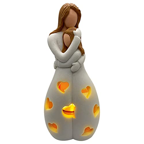 MISNODE Gifts for Mom from Daughter Kerzenhalter, Statue mit flackernder LED-Kerze, Muttertag, Mutter und Tochter, Umarmungs-Kerzenhalter, herzförmige Löcher von MISNODE
