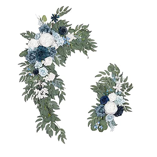 MISNODE Hochzeitsbogen Blumen Set von 2, künstliche Rose Kranz Kit Seide Floral Swag Girlande Arbor Blumenarrangement für Zeremonie Empfang Schild, Blau von MISNODE