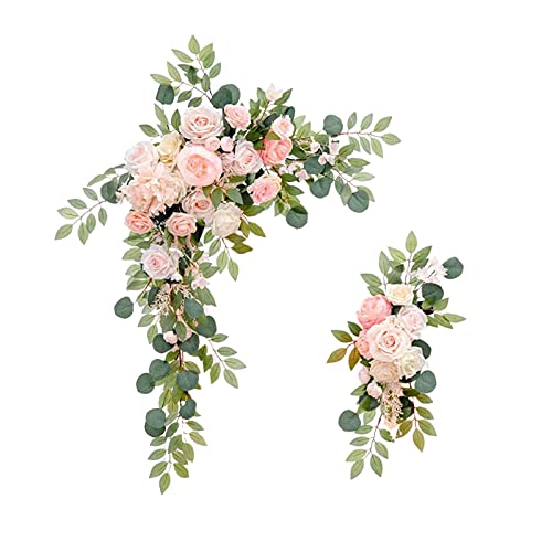 MISNODE Hochzeitsbogen Blumen Set von 2, künstliche Rose Kranz Kit Seide Floral Swag Girlande Arbor Blumenarrangement für Zeremonie Empfang Schild, Rosa von MISNODE