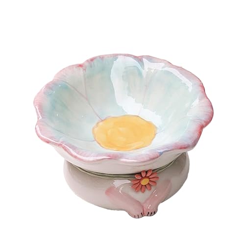 MISNODE Katzennapf aus Keramik, Erhöhter, Schräger Futternapf für Katzen, Geneigter, Erhöhter Futter- oder Wassernapf, Schräger Katzennapf, Niedlicher Futternapf für Katzen, Futternapf(Weiß) von MISNODE