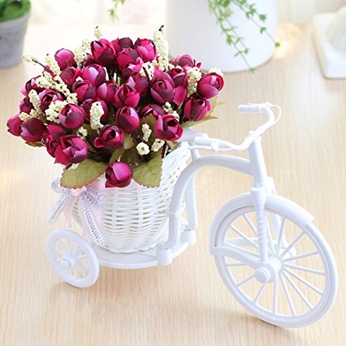 MISNODE Künstliche Blumen mit Fahrrad, Garten Nostalgie Fahrrad, Mini Dreirad Künstliche Blume Dekor Pflanze Ständer für Party Home Office Hotel Dekoration, Rot von MISNODE