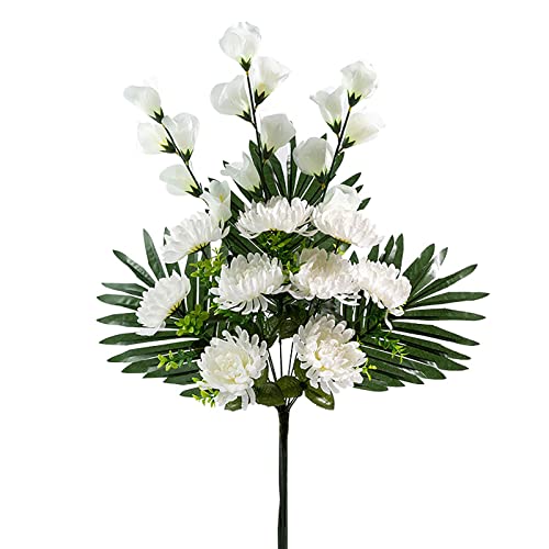 MISNODE Künstliche Chrysanthemen Friedhofsblumen, Zweige, 50 cm, Kunstseide, Opfer, Grab, Blumenstrauß, Beerdigung, Blumen, Dekoration, 2 Stück von MISNODE