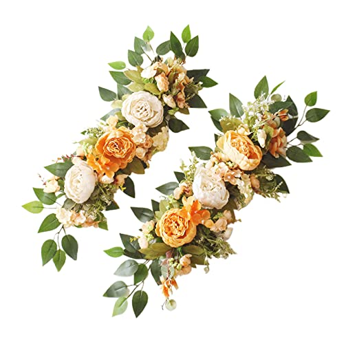 MISNODE Künstliche Hochzeitsbogen Blumen 2er Set Künstliche Blume Swag Floral Swag Dusty Hochzeit Dekor, Rustikale künstliche Eukalyptus Grünpflanzen Blumen Swag, Gelb von MISNODE