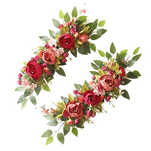 MISNODE Künstliche Hochzeitsbogen Blumen Set von 2, künstliche Blume, Swag Floral Swag Dusty Wedding Decor, Rustic Artificial Eukalyptus Greenery Floral Swag, Red von MISNODE