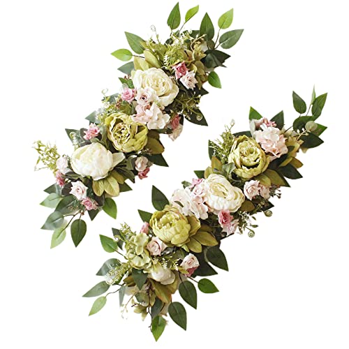 MISNODE Künstliche Hochzeitsbogen Blumen Set von 2, künstliche Blume Swag Floral Swag Dusty Wedding Decor, Rustic Artificial Eukalyptus Greenery Floral Swag, Grün von MISNODE