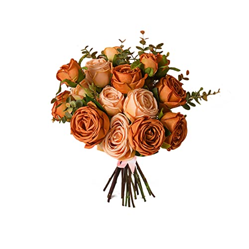 MISNODE Künstliche Rosenblüten, Orangefarbener Blumenstrauß, Rosen-Seidenblumen, Große Mittelstücke, Gefälschte Rosen für Zuhause, Braut, Hochzeit, Party-Dekorationen(#1) von MISNODE