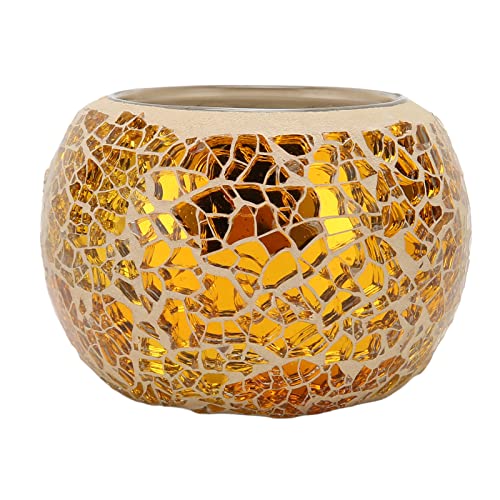 MISNODE Mosaik-Gold-Teelichthalter aus Glas, Romantischer Teelichthalter, Handgefertigt, Exquisite Teelichtkerzenschale für Hochzeit, Tafelaufsatz, Party, Zuhause, Tischdekoration von MISNODE