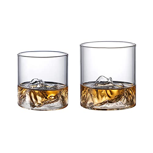 MISNODE Whiskey Gläser 2er Set mit Berg Aufdruck Mountain Rocks Glas Trinkgläser Old Fashion Glas Tumbler Teetassen für Scotch, Bourbon von MISNODE