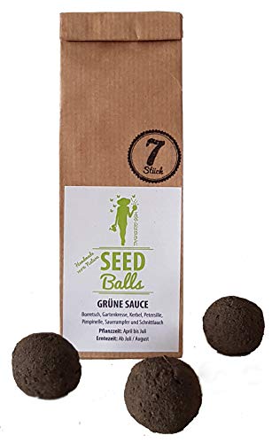 Seedballs 'Grüne Sauce’ - 7er Packung Kräuter mit je einer Samenbombe Borretsch, Kerbel, Gartenkresse, Petersilie, Pimpinelle, Sauerampfer und Schnittlauch von MISS GREENBALL