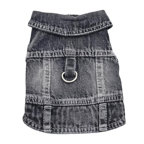 Hunde-Jeansjacke, cooler blauer Denim-Mantel für kleine und mittelgroße Mädchen, Jungen, Welpen, Kleidung, bequem, Revers, Geschirr, Weste mit D-Ring für die Leine von MISS PET