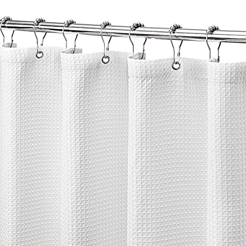 MISS SELECTEX Duschvorhang aus Stoff, matt, Waffelmuster, Duschvorhänge für Badezimmer, Luxushotel, wasserdicht, 230 g/m², strapazierfähig, klassisch, maschinenwaschbar (48 Bx72 H, weiß) von MISS SELECTEX