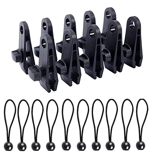 MISSFOX Planenclips Zeltplanen Clips, 20 Stück Planenklammern Hochleistungs Tarp Klammern Befestigung Clips für Wohnwagen, Pavillon, Pool Planen, Markisen (10 Krokodilklemmen und 10 Planenspanner) von MISSFOX