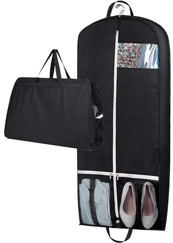 MISSLO 137 cm Anzugtasche für Reisen Lang kleiderhülle herren kleidersack für Aufbewahrungsschutz mit 2 reißverschluss großen Netztaschen, schwarz von MISSLO