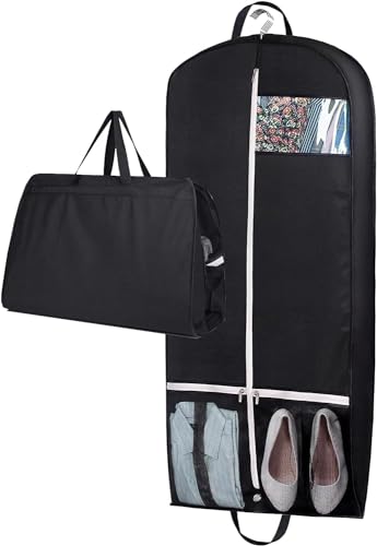 MISSLO 152 cm Zwickel Kleidersack für Reise Atmungsaktive Kleidertaschen für Lange Kittel Kleiderbezug mit Zwei Netztaschen Aufbewahrung Anzug Schutz, Schwarz von MISSLO
