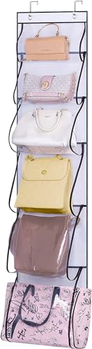MISSLO Handtaschen-Organizer zum Aufhängen über der Tür, Aufbewahrung für Kleiderschrank, Staubbeutel für Handtaschen, mit 6 verschiedenen GröÃŸen, Taschen, Kappen, börsen, Schals, Geschenkzubehör, Halter (weiÃŸ) von MISSLO