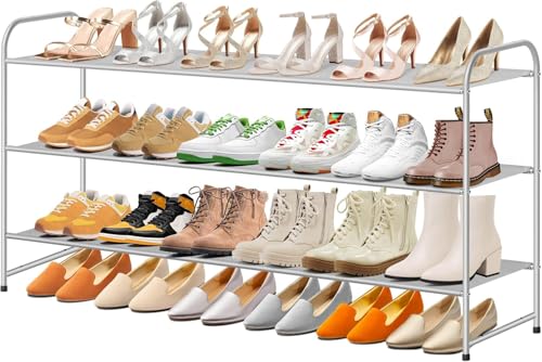 MISSLO Lange Schuhregal mit 3 Ebenen für Schrank Breit stapelbar Metall Schuhständer, 24-Paare Schuhablage Schuhorganizer für Schlafzimmer (Grau) von MISSLO