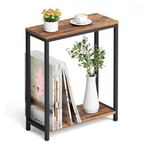 MISSLO Schmal Beistelltische für kleine Räum, 2-stöckige Sofatisch für Wohnzimmer, Schlafzimmer-Nachtisch in rustikalem Braun und klassischem Schwarz von MISSLO
