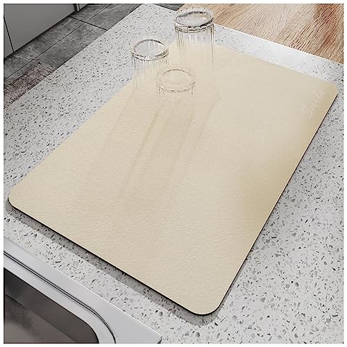 MISSMAO Abtropfmatte Trockenmatte für Geschirr Schnelltrocknend Kaffeematte Spülbeckenmatte Geschirrabtropfmatte Geschirrunterlage für Küchentheke,Beige,30x40cm von MISSMAO