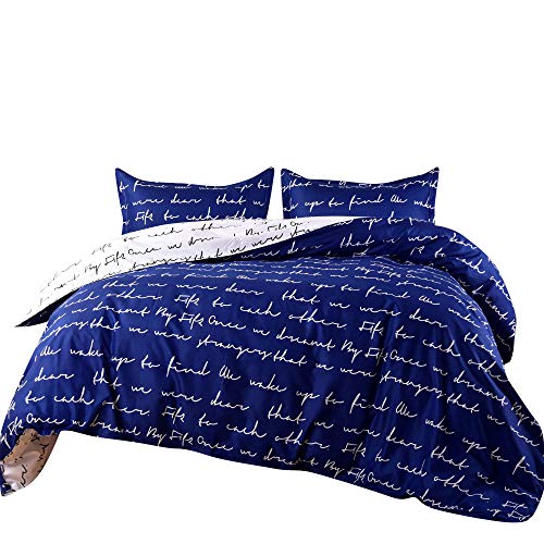 MISSMAO Lover Letter 3D-Druck Bettbezug Sets, Elegant, weich und bequem, Bettwäsche Set mit Kissenbezug,Blau,240x220cm von MISSMAO