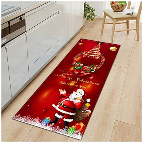 MISSMAO Weihnachtsteppich Matten, rutschfest Weihnachts 3D Drucken Teppich, Weihnachten Fußmatten, Weihnachtsdekoration für Wohnzimmer, Schlafsaal Küche, Schlafzimmer,12,50x80cm von MISSMAO