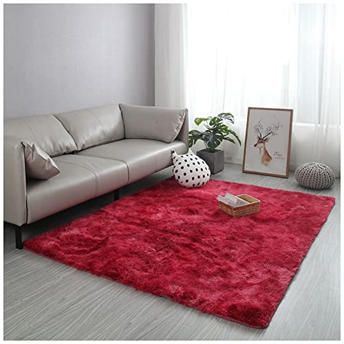 MISSMAO Plüsch Teppich Super Weicher Faux Flauschiger Hochflor-Teppich Langflor Wohnzimmerteppich Soft Shaggy Teppich Schlafzimmer Teppich Bodenmatte Dekoration,Weinrot,80x120cm von MISSMAO