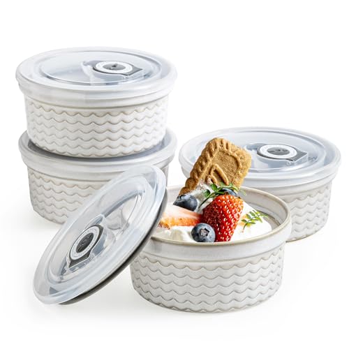 Auflaufförmchen mit Deckel, luftdichte Keramik-Aufbewahrungsbehälter mit Deckel für Mahlzeiten, Umzug, Gefrierschrank, Ofen, Creme Brulee Auflaufförmchen-Sets mit Abdeckungen für Reste, Backen, Kochen von MISSYSSIM