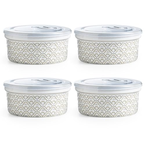 MISSYSSIM Auflaufförmchen mit Deckel, ofenfest, Keramik, Creme-Brûlée-Auflaufförmchen mit Abdeckungen, niedliche Auflaufförmchen-Sets, kleine Servier-Backschalen, Lebensmittelaufbewahrungsbehälter von MISSYSSIM