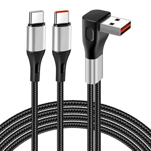 MISYNLON 90Degree USB zu Dual Typ C Splitter Kabel, Upgrade USB Blind Plug 2 in 1 Typ C Multi Ladekabel 66W Data Sync, geflochtenes Nylon, für Auto, phone 15/16, S23/S22/S21,Carplay (0.6M/1.9Ft) von MISYNLON