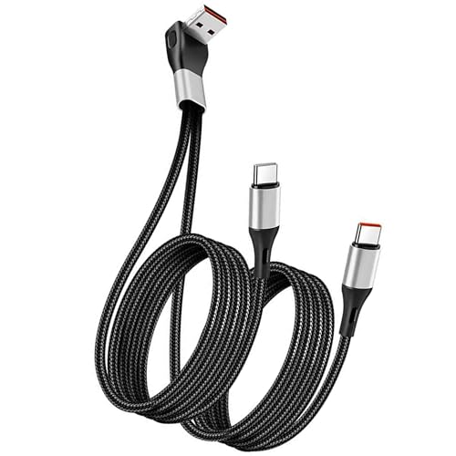 MISYNLON 90Degree USB zu Dual Typ C Splitter Kabel, Upgrade USB Blind Plug 2 in 1 Typ C Multi Ladekabel 66W Data Sync, geflochtenes Nylon, für Auto, phone 15/16, S23/S22/S21,Carplay (1.2M/3.9Ft) von MISYNLON
