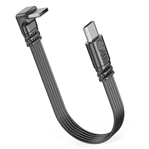 MISYNLON Extra Flexibles kurzes USB C Kabel, 90Degree Typ C Stecker zu Stecker Kabel PD 65W Schnellladung, Winkel USB 2,0 Typ C Flachkabel Date Transfer für Phone15/16, S23 S22 S21,Carplay-30cm von MISYNLON