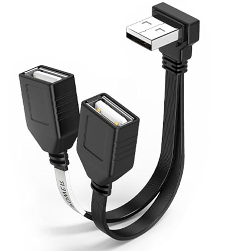 MISYNLON USB Splitter Kabel 1 in 2 Out, 90 Grad USB 2,0 A Stecker zu Dual Buchse Verlängerung Hub Power Cord Unterstützung Laden und Datenübertragung für Auto, Laptop, Tablets, Handys (Up Angle) von MISYNLON