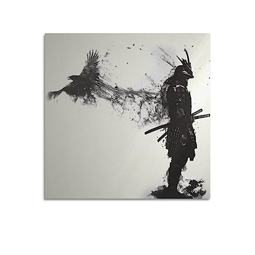 MITIN Japanisches Samurai & Krähe Poster Dekorative Malerei Leinwand Wand und Kunstbild Familienschlafzimmer Dekor 70 x 70 cm von MITIN