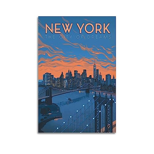 MITIN Vintage-Poster New York City, dekoratives Gemälde, Leinwand, Wand- und Kunstbild, Familienzimmer, 30 x 45 cm von MITIN