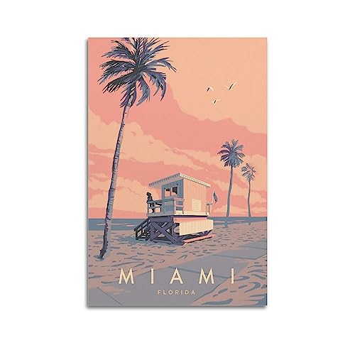 Vintage-Reiseposter Miami FL Lifeguard Tower dekoratives Gemälde Leinwand Wand und Kunst Bild Familie Schlafzimmer Dekor 30 x 45 cm von MITIN