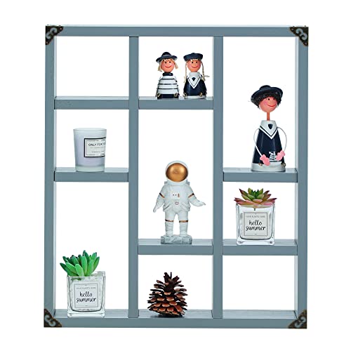 MITREL 45 x 40 cm Schattenbox-Regal, 9 Fächer, rustikales Holz, schwebende Regale, größeres Regal, leichtes Massivholz-Ausstellungsregal (9C-Dunkelgrau) von MITREL
