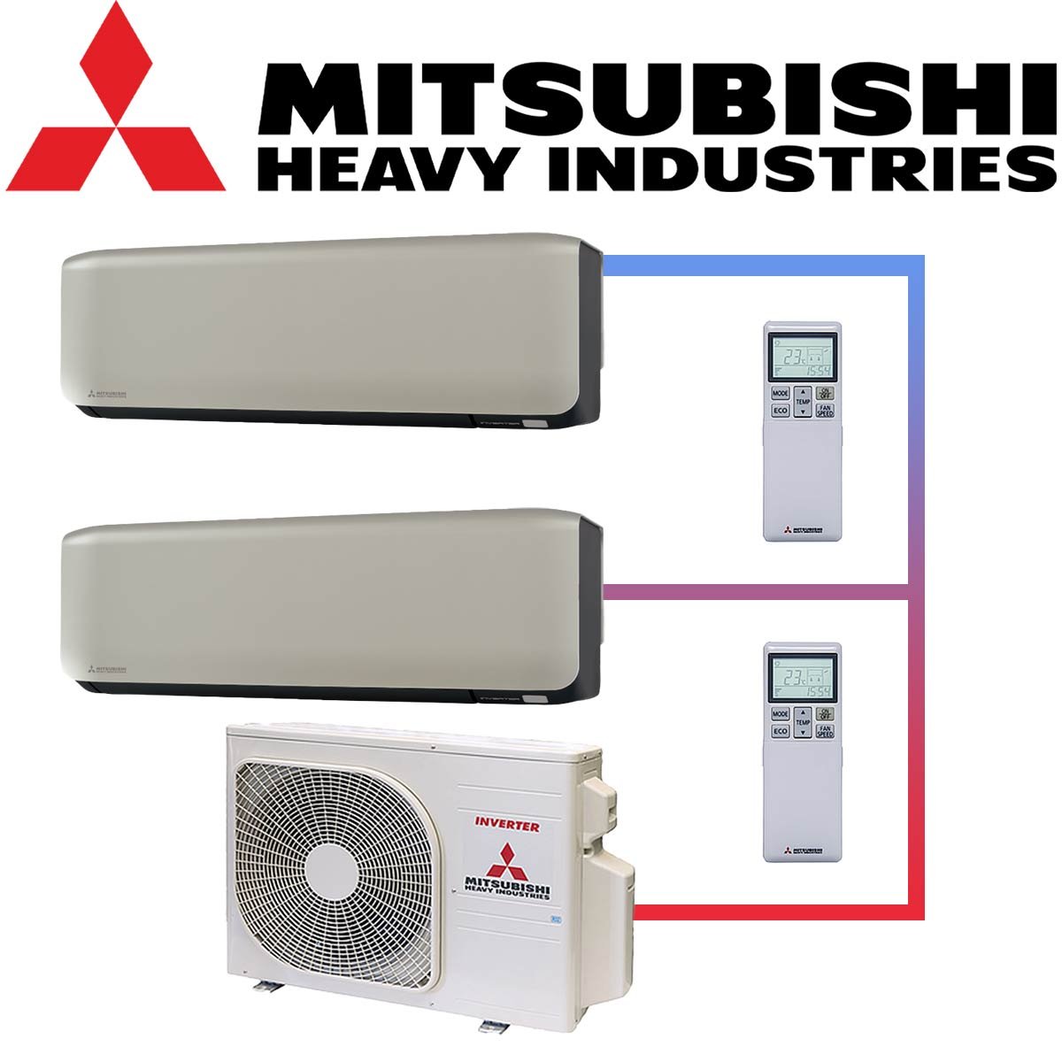 SET MITSUBISHI mit 2 Wandgeräten 2,0 kW SRK20 titanium und... von Mitsubishi Heavy