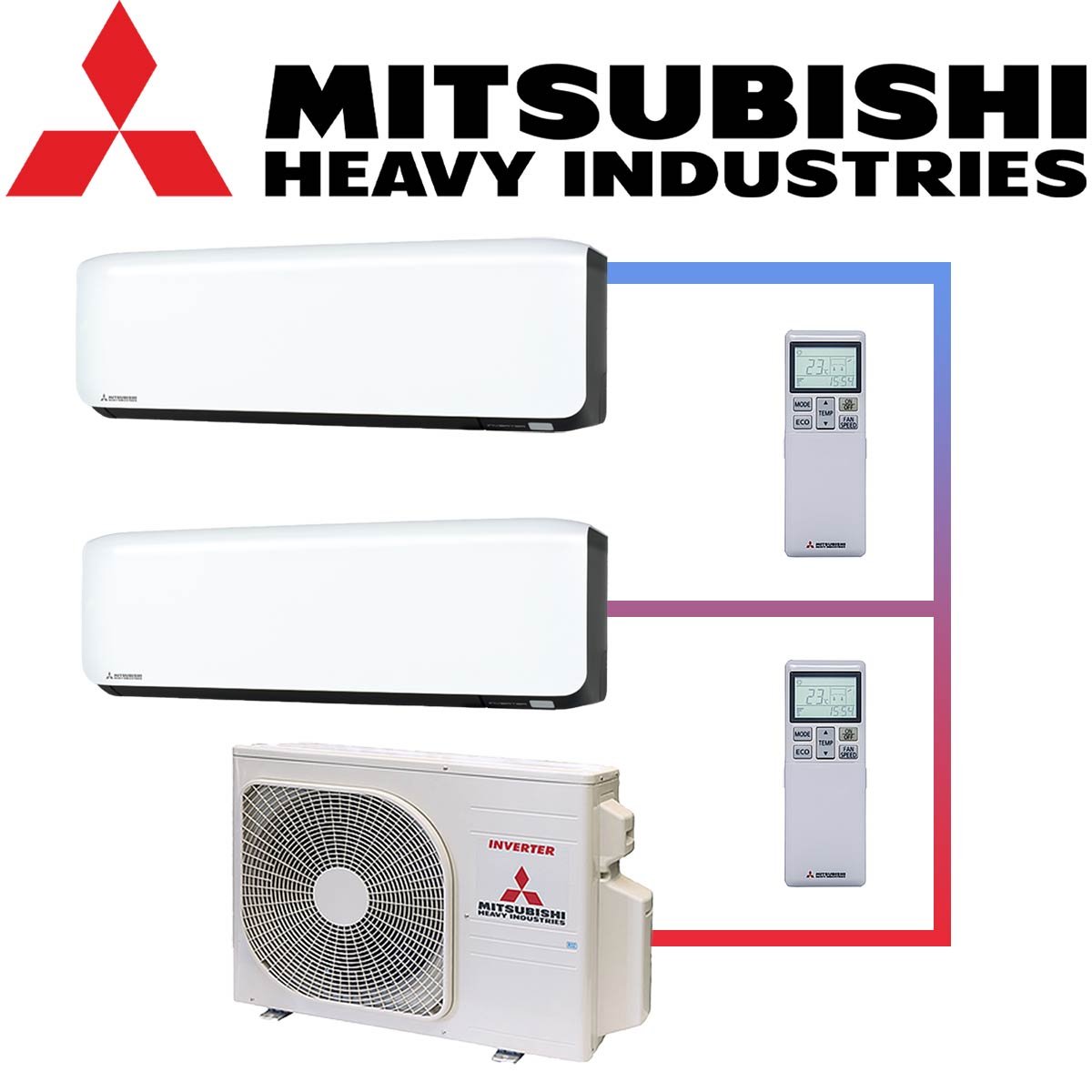 SET MITSUBISHI mit 2 Wandgeräten 2,0kW SRK20 weiß/schwarz und... von Mitsubishi Heavy