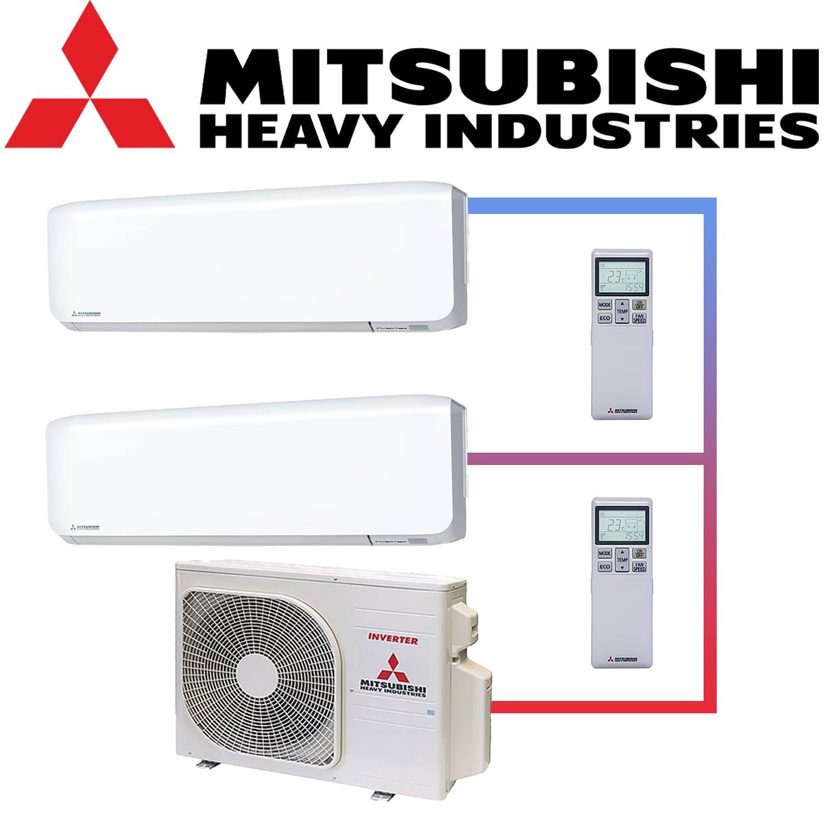 SET MITSUBISHI mit 2 Wandgeräten 2,0 kW SRK20 weiß und Multisplit... von Mitsubishi Heavy