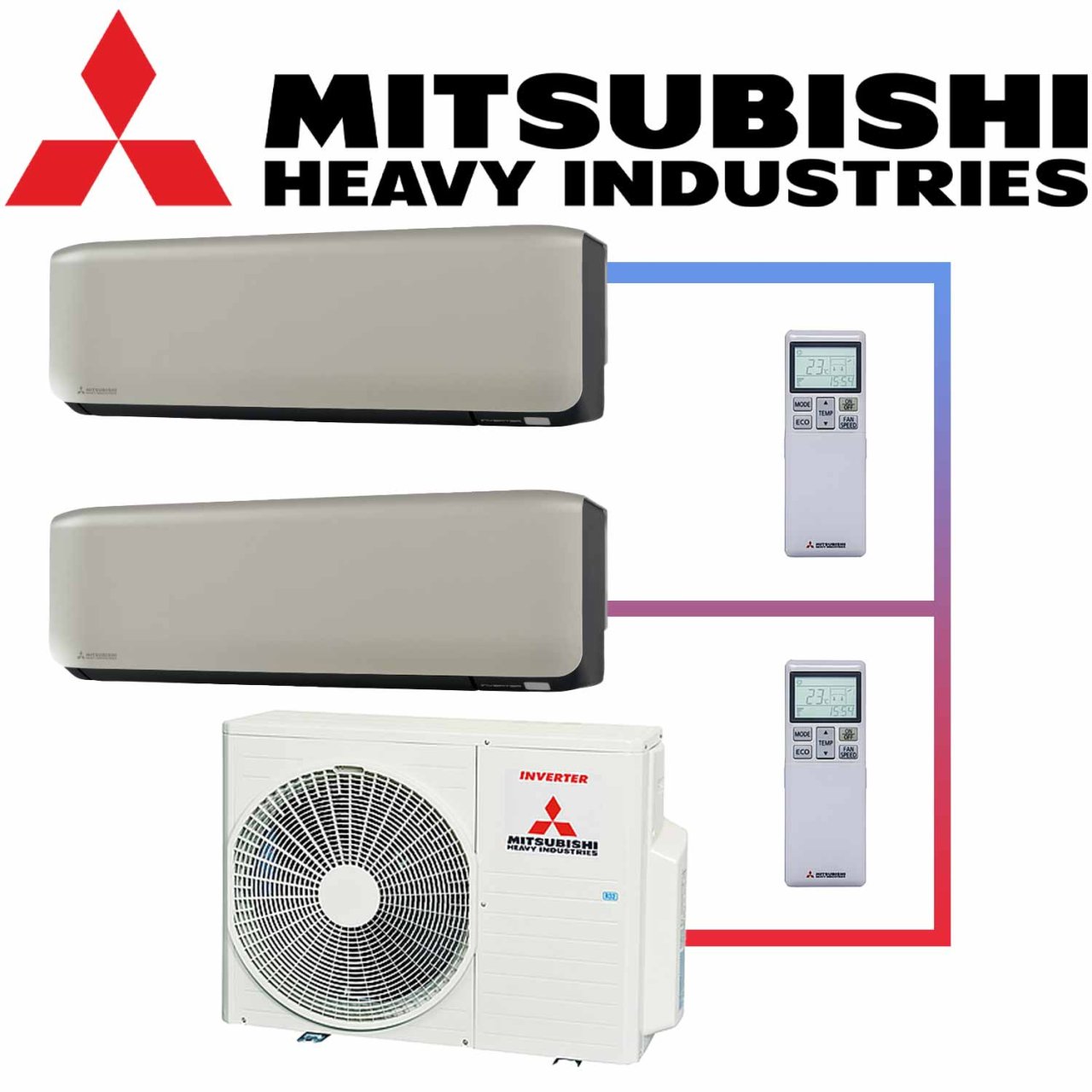 SET MITSUBISHI mit 2 Wandgeräten 2,5kW SRK25 titanium und... von Mitsubishi Heavy