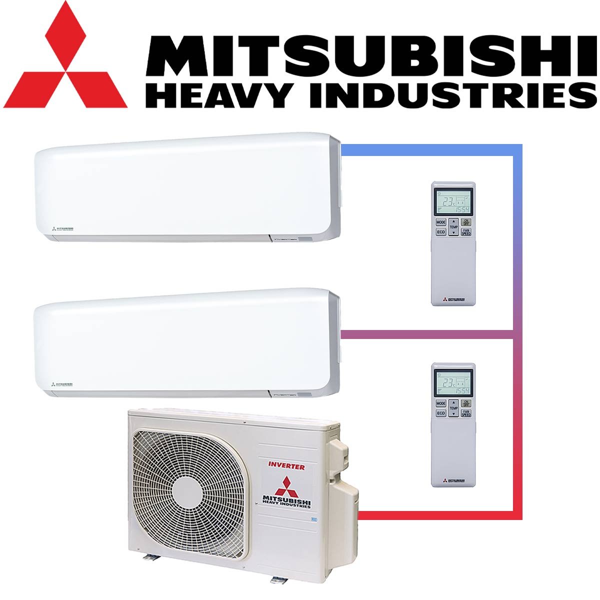 SET MITSUBISHI mit 2 Wandgeräten 3,5kW SRK35 weiß und Außeneinheit... von Mitsubishi Heavy