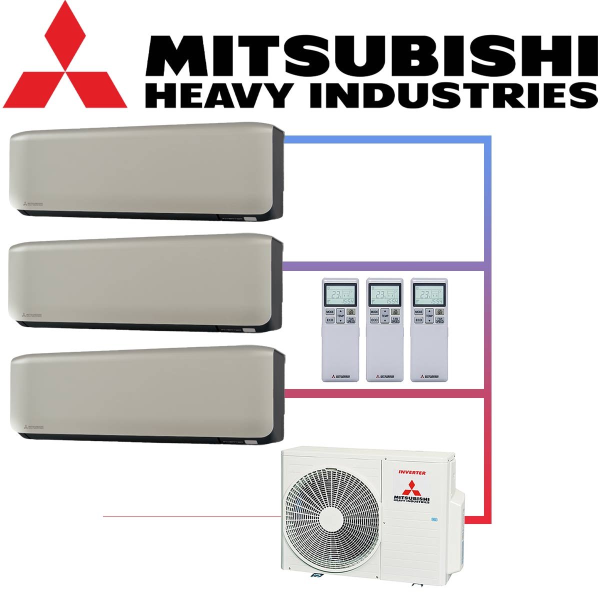 SET MITSUBISHI mit 3 Wandgeräten 2,0kW SRK20 titanium und... von Mitsubishi Heavy