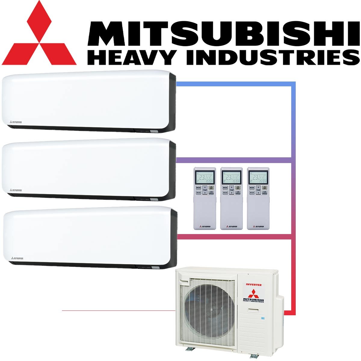SET MITSUBISHI mit 3 Wandgeräten 2,5kW SRK25 weiß/schwarz und... von Mitsubishi Heavy