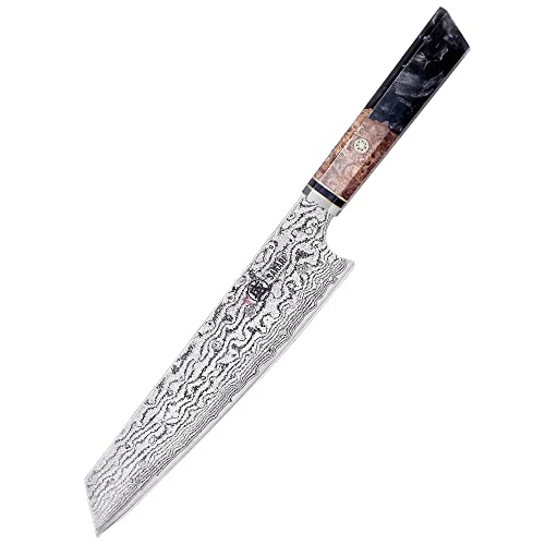 MITSUMOTO SAKARI 22 cm Japanisches Messer, AUS-10 Damaststahl Küchenmesser, Professionelles Handgeschmiedetes Kiritsuke Kochmesser (Schattenholz-Granatapfel-Griff & Geschenkbox) von MITSUMOTO SAKARI