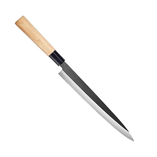 MITSUMOTO SAKARI 26 cm Sashimi Küchenmesser, Yanagiba Messer aus Wolframlegierung, Handgeschmiedet Professionelle Japanische Sushi Messer (Fraxinus Mandshurica Griff und Geschenkbox) von MITSUMOTO SAKARI