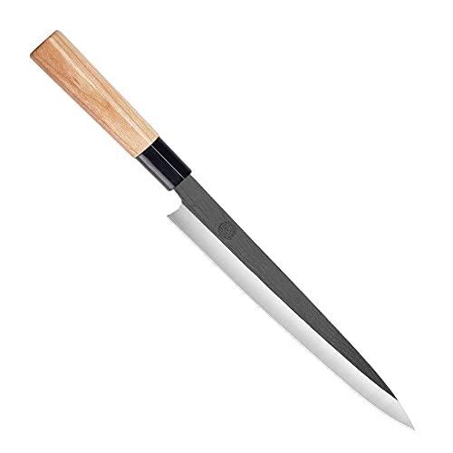 MITSUMOTO SAKARI 28 cm Yanagiba Messer, Japanisches Sashimi Messer, Professionelles Handgeschmiedetes Sushi Messer (Fraxinus Mandshurica Griff und Geschenkbox) von MITSUMOTO SAKARI