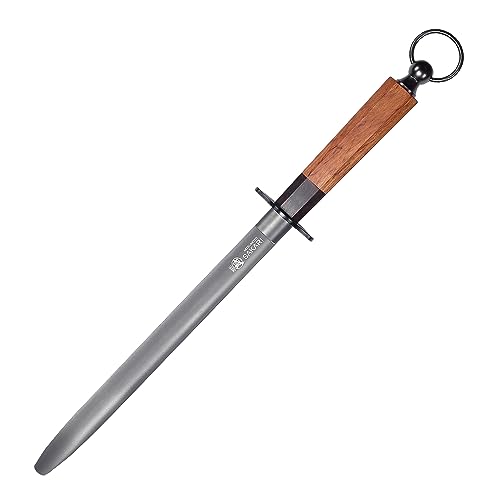 MITSUMOTO SAKARI 40cm Japanischer Professioneller Messerschärfer Stab, Flacher Wetzstab Hohem Kohlenstoffgehalt, Wetzstahl Für Messer mit Rosenholzgriff und Geschenkbox von MITSUMOTO SAKARI