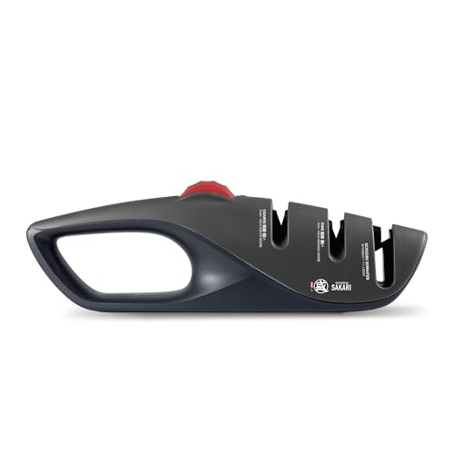 MITSUMOTO SAKARI 5-Winkel Verstellbarer Japanischer Messerschärfer, 3-stufiger Küchenmesserschärfer für Scheren und Küchenmesser, Professionelles Schärfgerät mit Angle-Lock Technologie von MITSUMOTO SAKARI